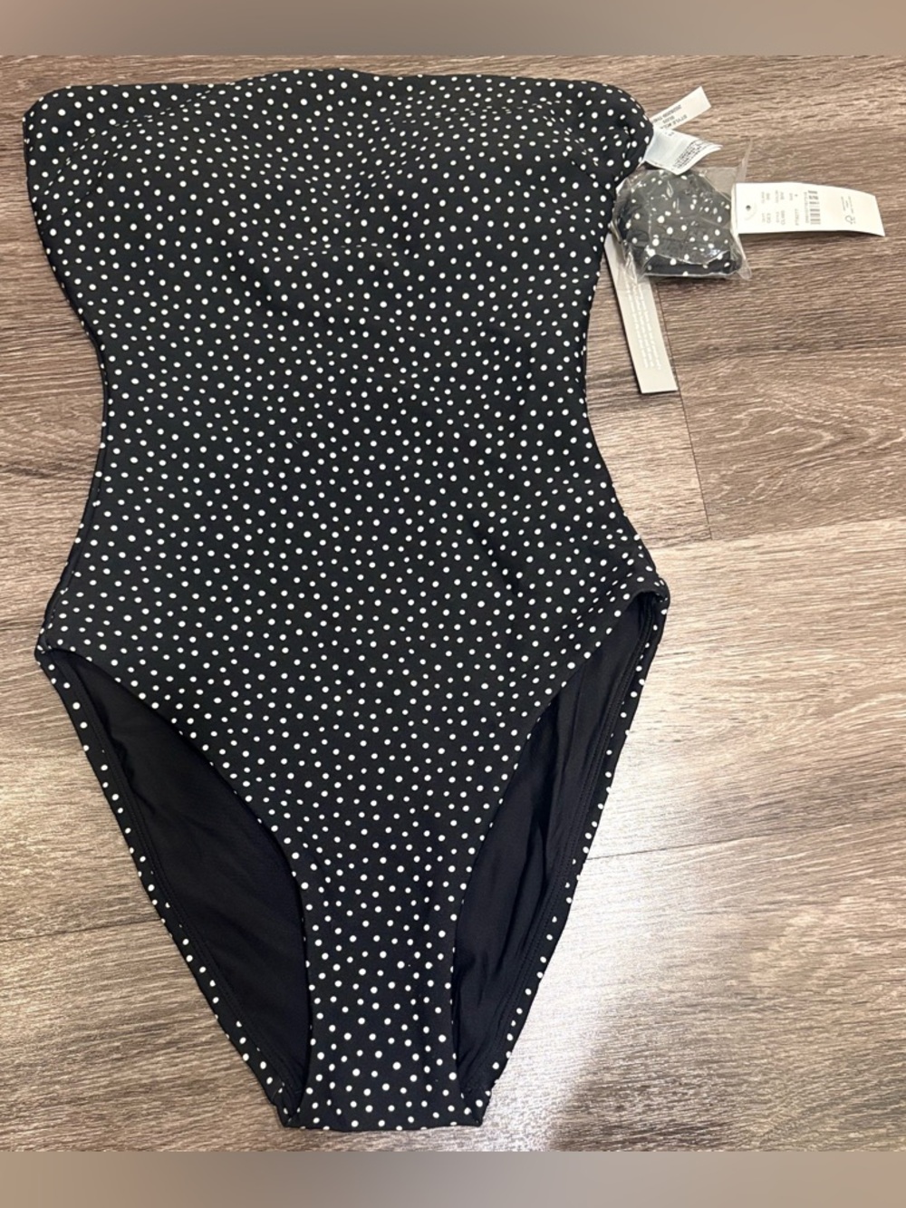 J Crew Black and White polka dot Gemma bandeau one-piece Swim Suit Size 4 NWT’S